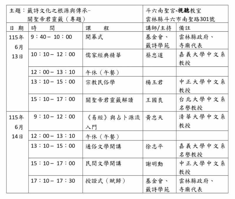 △斗六南聖宮課程
