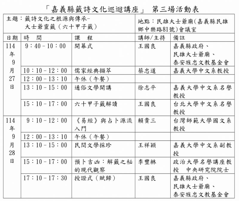 △民雄大士爺廟課程