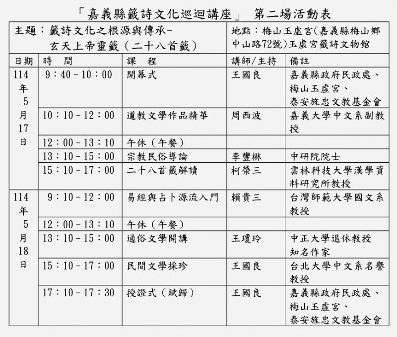 △嘉義縣梅山玉虛宮課程