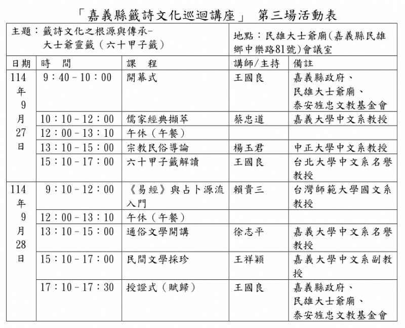 △民雄大士爺廟課程