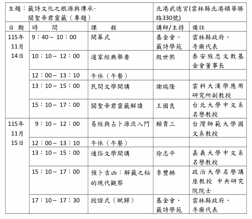 △北港武德宮活動課程